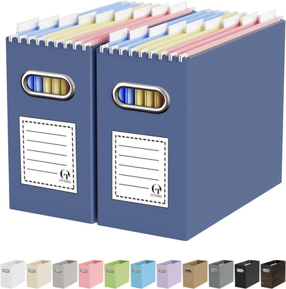 Oterri File Organizer Box, Portable Collapsible Cardboard File Folder Organizer with Handle for Letter Size Hanging Files, Document Storage Box for Home Office & Classroom (4 Packs, Black)
