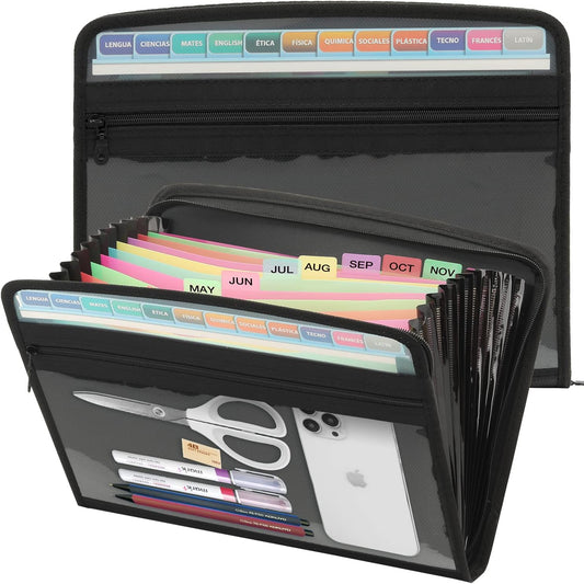 Mukawa 13 Pocket Zippered Expanding File Folder, Accordion File Organizer for Documents Letter Size A4 Papers (Pink)