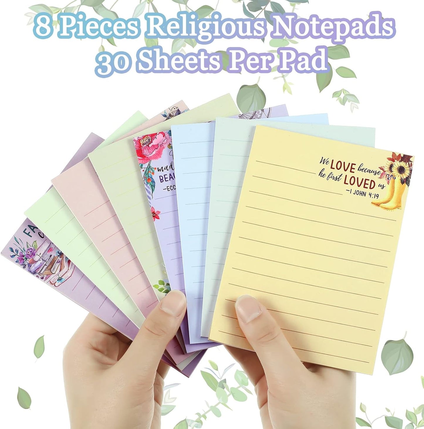 Gersoniel 8 Pack Christian Sticky Notes Gifts for Mothers Day Bulk for Church Small Scripture Inspirational Memo Pads Floral Adhesive Religious Bible Verse Quotes Notepads, 4 x 5.5 Inch(Simple Style)