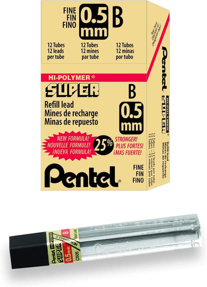 Pentel Super Hi-Polymer Lead Refill, 0.5mm, Fine, H, 144 Pieces of Lead (C505-H)