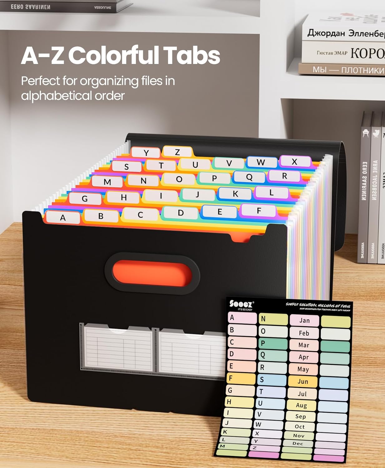 Sooez Upgraded Accordion File Organizer, Expanding File Folder with Deeper 12 Pockets - Never Cover Up Index Tabs, Monthly Bill Paper Receipt Document Organizer, Letter A4 Size for Home Office School