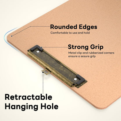 2 Pack Wood Retro Clipboards, 9 x 12.5'' Letter Size for Classroom, Students, Kid, 8.5 x 11'' Decoration Clip Board with Low Profile Copper Clip, Office & School Supplies