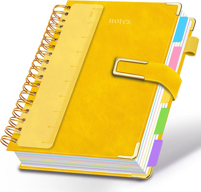 Hardcover Spiral Notebook College Ruled, 8"x10" Leather Journal Notebook with Magnetic Closure, 300 Pages 5 Subject Notebook with Dividers Tabs Journal for Women Men, Work, School(Rose Red)