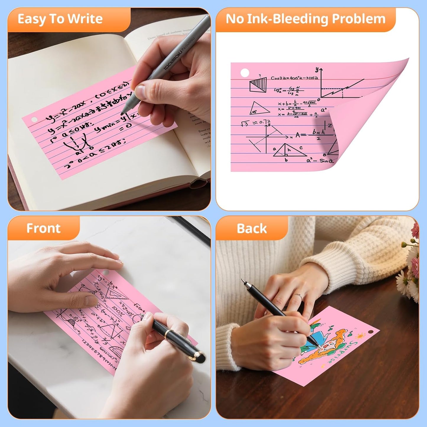 Index Cards 3x5 Inches, 300 PCS, Colored Flash Cards With Ring, Punched Lined Study Card Ruled Flashcards Notecards, Ruled Front And Blank Back, Note Card for School, College And Home