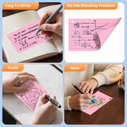 Index Cards 3x5 Inches, 300 PCS, Colored Flash Cards With Ring, Punched Lined Study Card Ruled Flashcards Notecards, Ruled Front And Blank Back, Note Card for School, College And Home