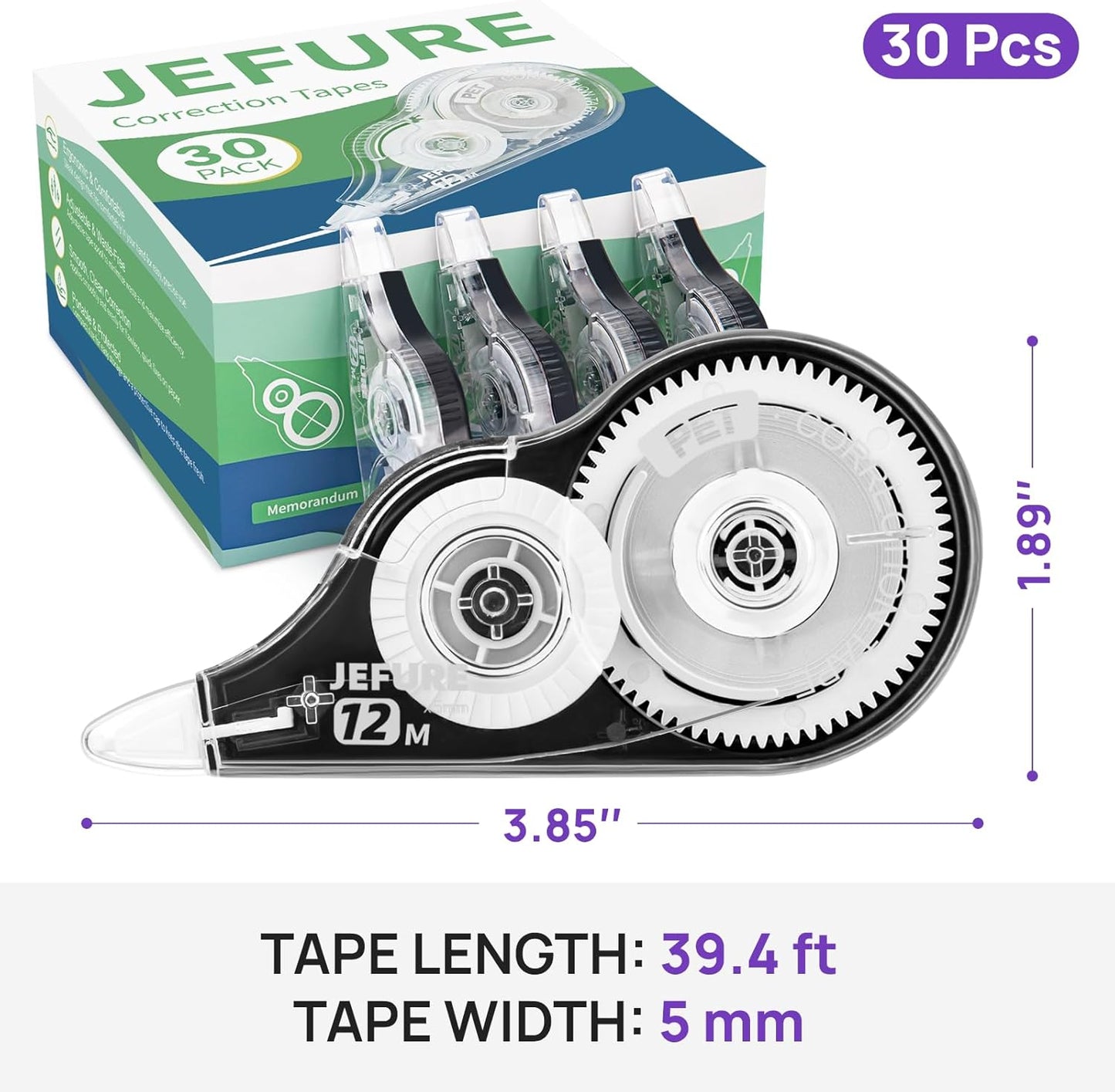 12 Pcs Correction Tape, 39.37 Ft White Wrong Out Tear-Resistant Bulk, Instant Corrections Easy to Use Applicator for School, Office, Note Taking, Journal (Tape Width 0.2 in，Clear)