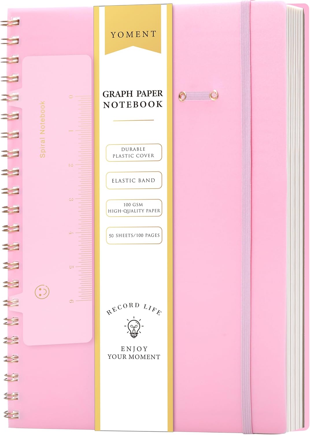 Yoment Graph Paper Spiral Notebook A5 Graphing Notebook 160 Pages Graph Paper Notebook Spiral Bound Waterproof Plastic Hardcover Spiral Journal 5x7 Grid Notebooks for Note Taking,Black