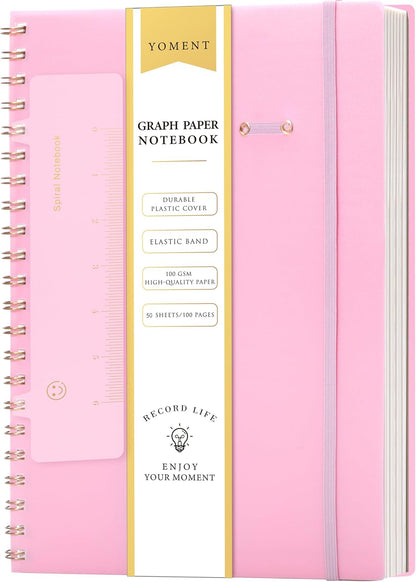 Yoment Graph Paper Spiral Notebook A5 Graphing Notebook 160 Pages Graph Paper Notebook Spiral Bound Waterproof Plastic Hardcover Spiral Journal 5x7 Grid Notebooks for Note Taking,Black