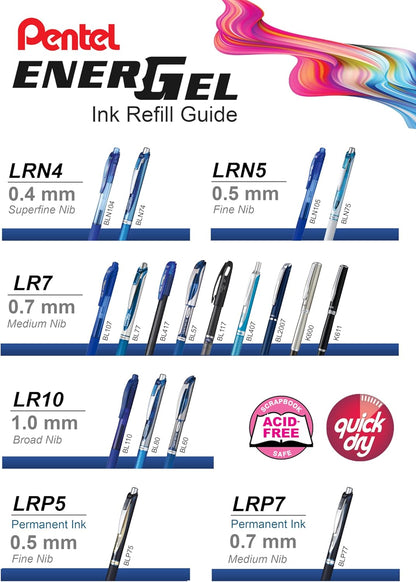 Pentel Refill Ink for EnerGel Liquid Gel Pen, (0.5mm), Fine Line, Blue Ink, Box of 12 (LRN5-C)