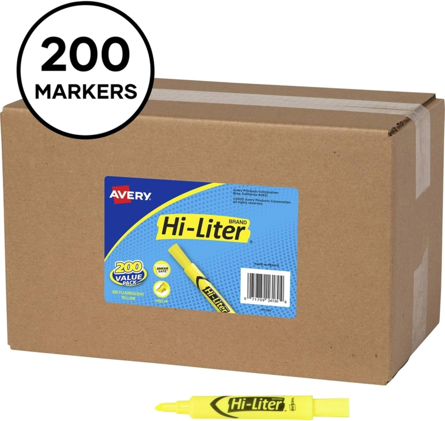 Avery Hi-Liter Desk-Style Highlighters, Smear Safe Ink, Chisel Tip, 12 Fluorescent Yellow Highlighters (24000)