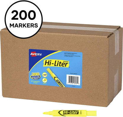 Avery Hi-Liter Desk-Style Highlighters, Smear Safe Ink, Chisel Tip, 12 Fluorescent Yellow Highlighters (24000)
