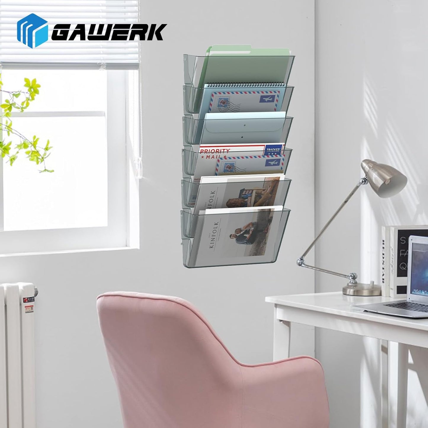 Gawerk Clear Acrylic Single Pocket, Plastic Hanging Wall Mount File Holder for Office Home (Clear, 3 Pack)
