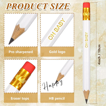 Crtiin 50 Pieces Baby Shower Pencils for Activities Mini Golf Half Pencils, Presharpened with Erasers, 4 Inch(Wood Color,Simple Style)
