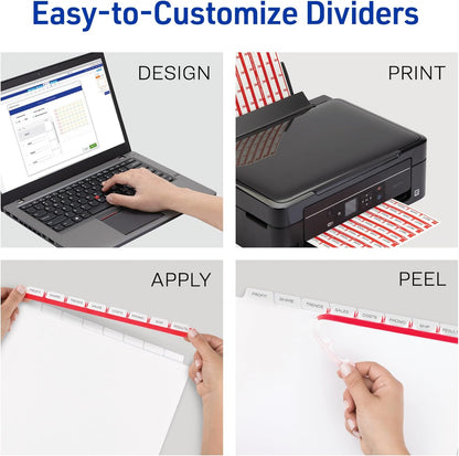 Avery 5 Tab Dividers for 3 Ring Binder, Easy Print & Apply Clear Label Strip, Index Maker Customizable White Tabs, 25 Sets (11446)