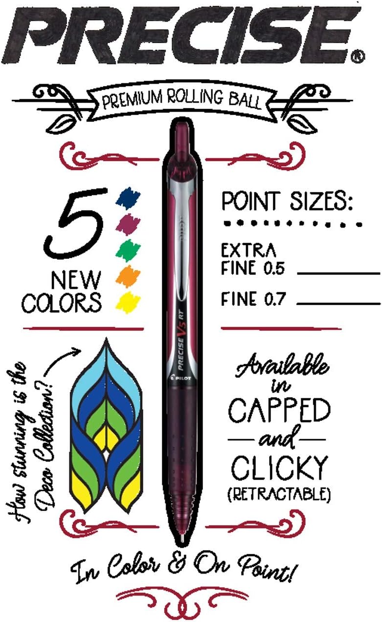 PILOT Precise V5 RT Extra-Fine Premium Retractable Rolling Ball Pens, 0.5mm, Assorted Colors, 8 Count (11890)