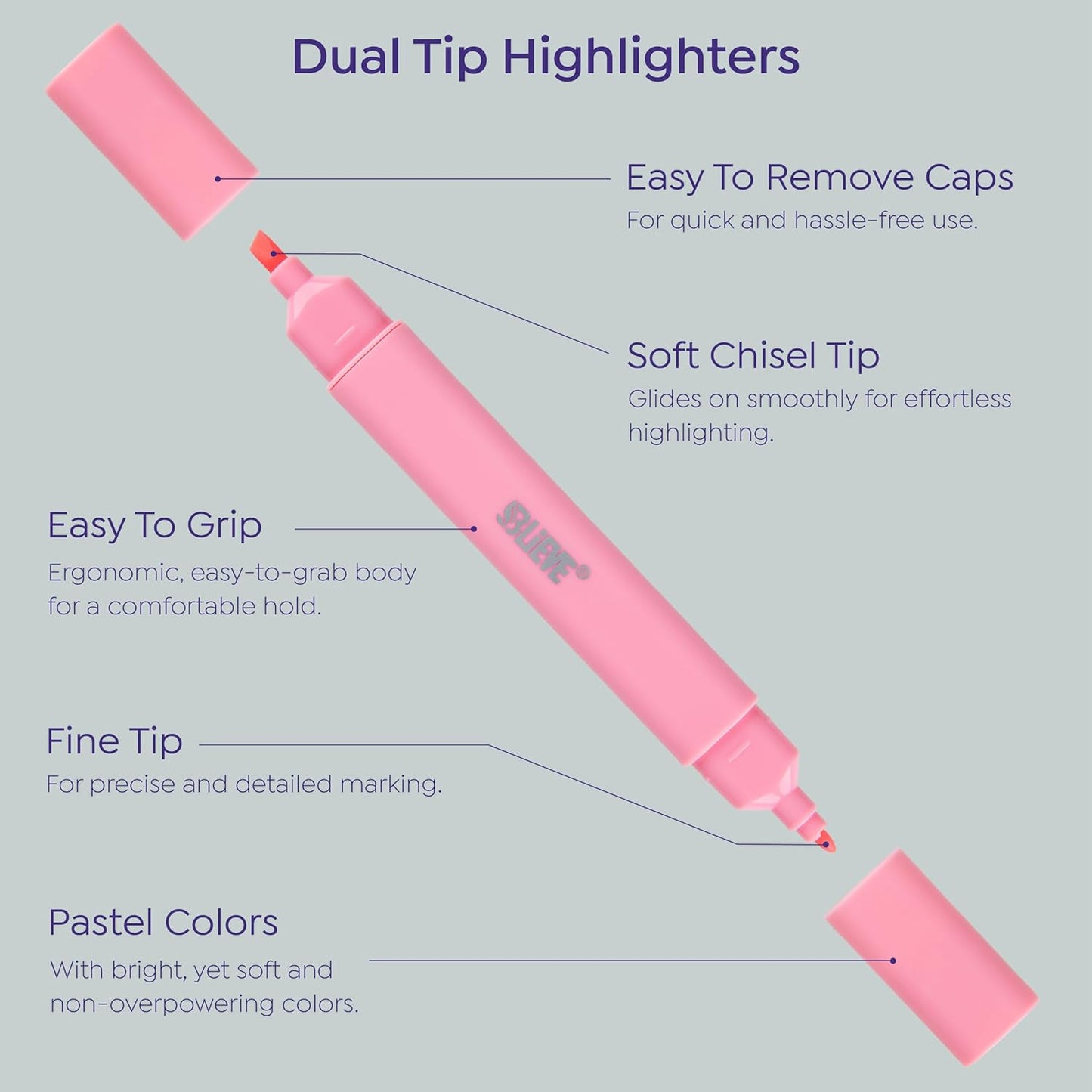 BLIEVE Aesthetic Cute Highlighters No Bleed Through, Dual Tip 8 Pack, Pastel Colors For Bible & Journaling