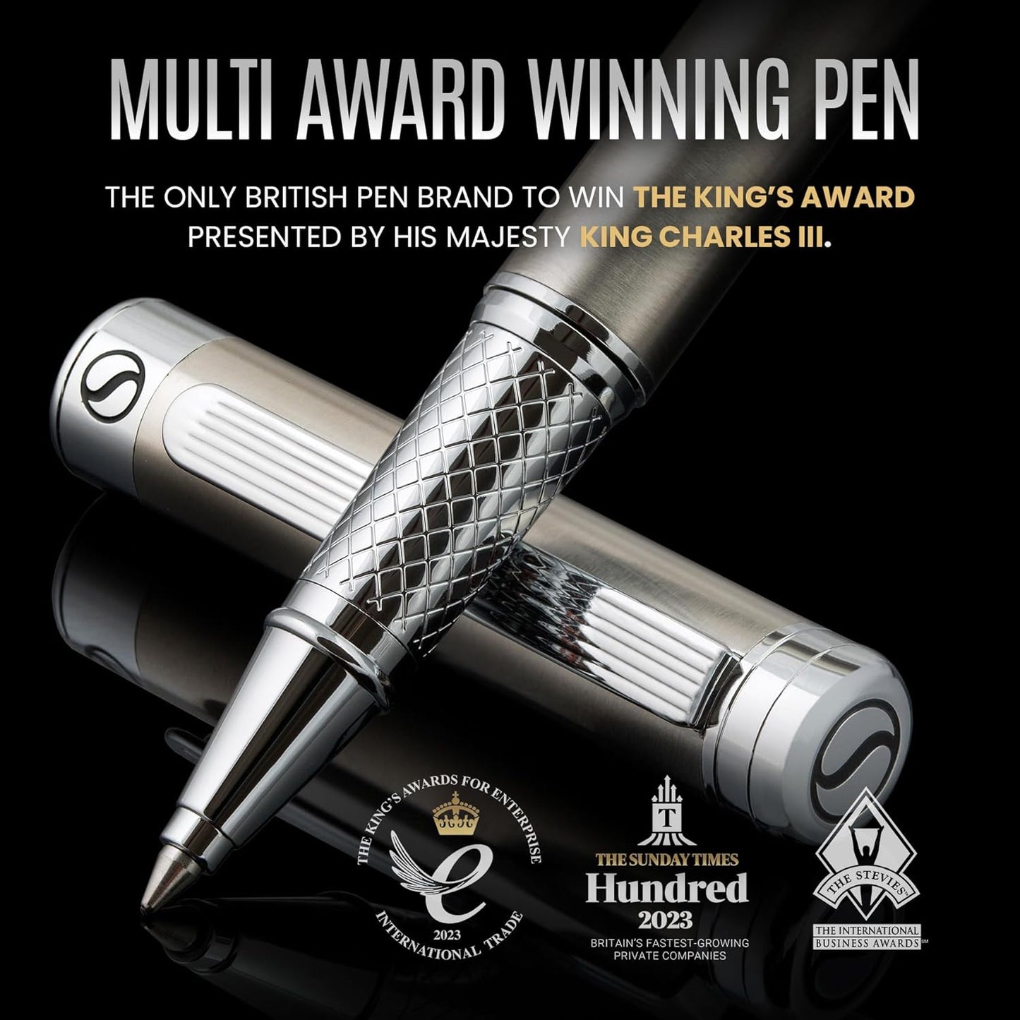 Scriveiner Midnight Blue Rollerball Pen - Stunning Blue Lacquer Luxury Pen, Chrome Finish, Schmidt Ink Refills, Men & Women, Professional, Executive Office, Nice Pen