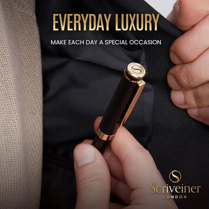 Scriveiner Black Rollerball EDC Luxury Pen, Stunning Pocket Pen with Chrome Finish, Cool Writing, Best Gift for Men & Women, German Schmidt Refill, Nice Present, Fancy Office Designer Set