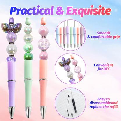 150 Pieces DIY Beadable Pen Kit – 50 Plastic Ballpoint Pens with Refills & Bags, Beads Not Included – School Supplies, Office Accessories & Craft Gifts for Students & Teachers (Multicolor)