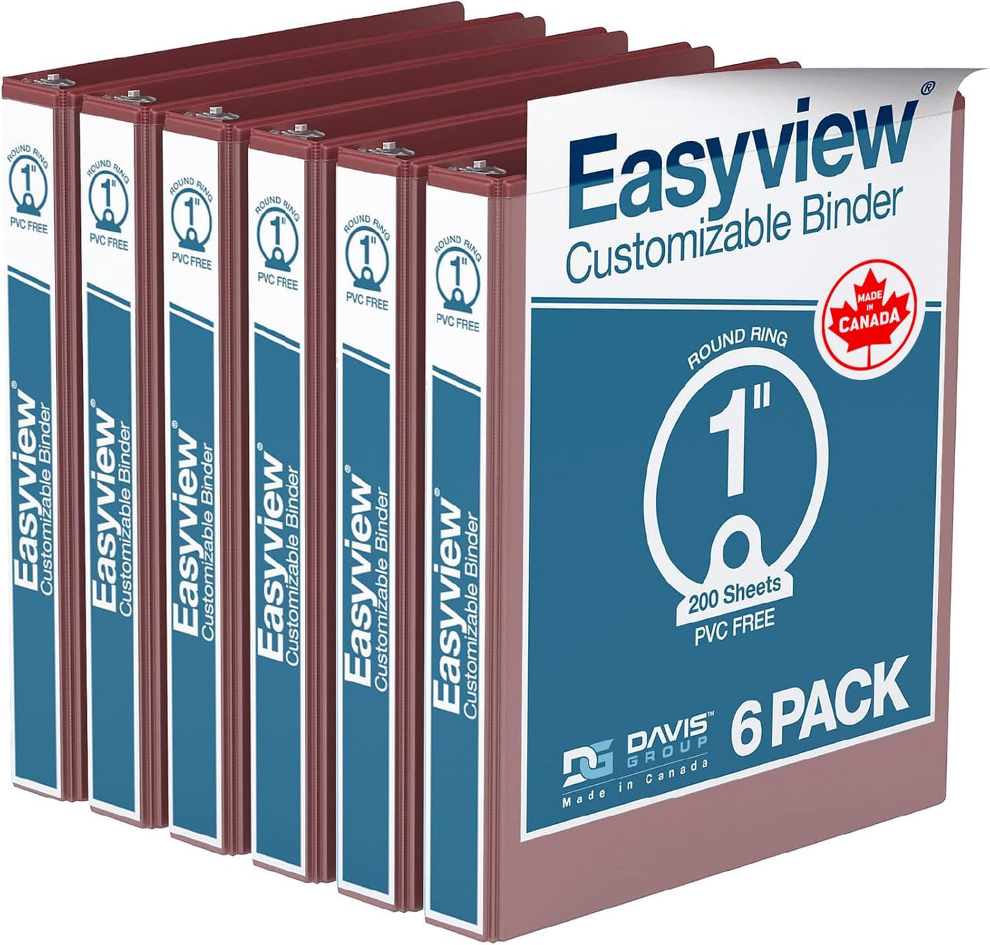 Easyview Premium 3-Ring Binders with Clear-View Covers and Round Rings, Binders for School or Office, 1 Inch, Pack of 6, Navy Blue
