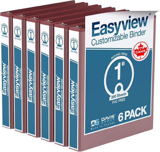 Easyview Premium 3-Ring Binders with Clear-View Covers and Round Rings, Binders for School or Office, 1 Inch, Pack of 6, Navy Blue