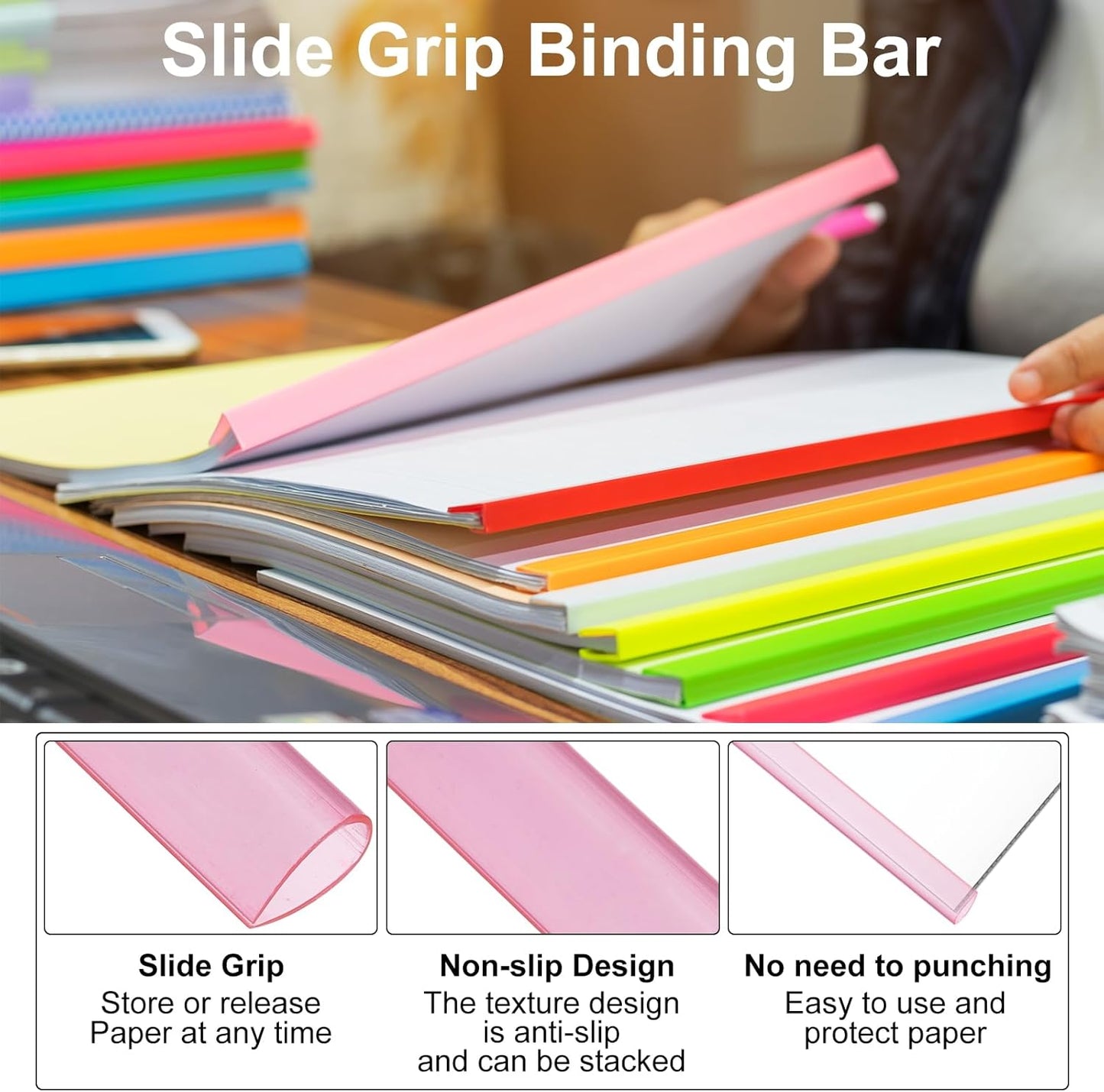 PATIKIL 30Pcs Binding Bars, 8mm Binding Bars Slide Grip 50 Sheets Capacity A4 Size Report Binder Teardrop Shape Presentation Binder for Report Cover Resume, Clear