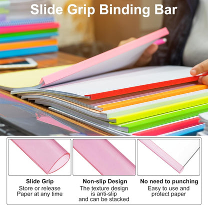 PATIKIL 30Pcs Binding Bars, 8mm Binding Bars Slide Grip 50 Sheets Capacity A4 Size Report Binder Teardrop Shape Presentation Binder for Report Cover Resume, Clear