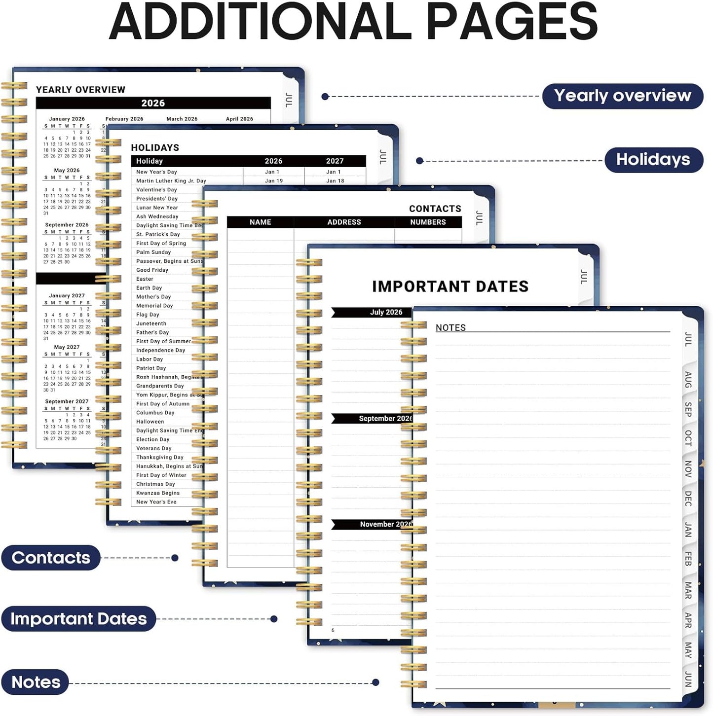 Planner 2026-2027, Academic Year Monthly and Weekly Calendar Planner, Jul 2026 - Jun 2027, Hardcover Teacher Student Planning Agenda book with Tabs, Perfect for School Office Supplies, 6.3" x 8.5" - Wildflowers