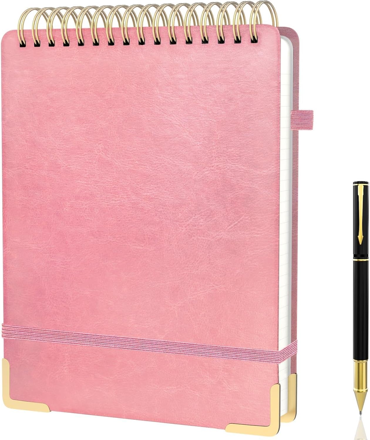 A5 Top Spiral Notebook, Large Leather Hardcover Top Bound Steno Pads, 240 Pages 100 gsm Thick Lined Paper Left Handed Notebook Journal for Work, School, Meeting Writing - Brown, 5.9" x 8.5"