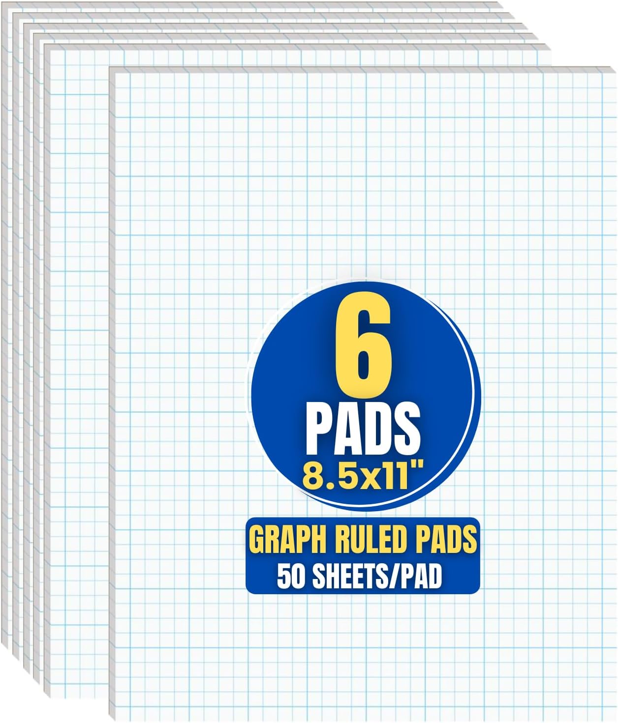 1InTheOffice Graph Pads, 8.5" x 11", Quadrille Pad 8.5 x 11, 50 Sheets/Pad (6 Pack)