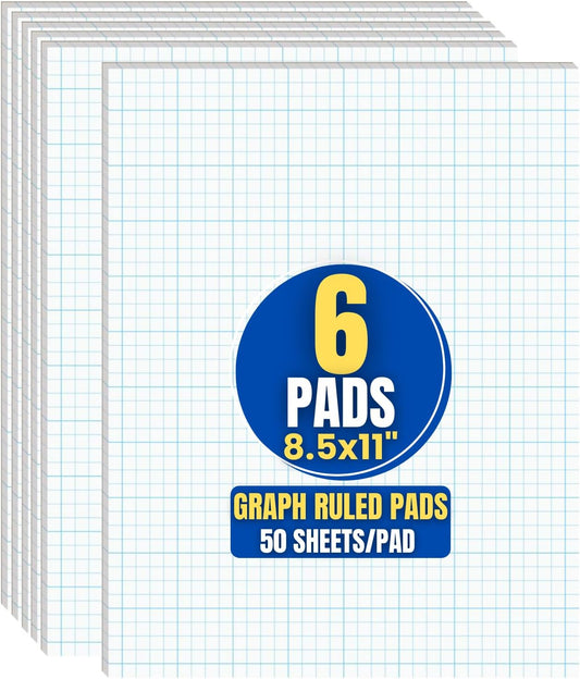 1InTheOffice Graph Pads, 8.5" x 11", Quadrille Pad 8.5 x 11, 50 Sheets/Pad (6 Pack)
