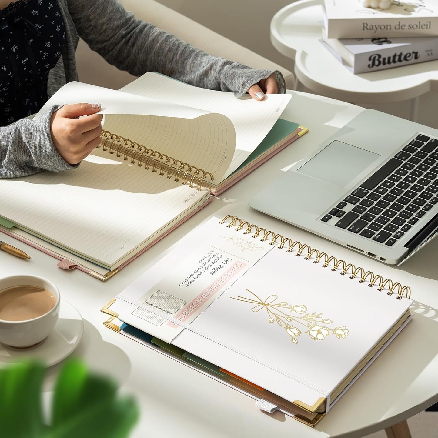 Hardcover Spiral Notebooks 8.5" X 11" Note Taking 5 Subject Notebook College Ruled with Dividers 240 Pages 100GSM Aesthetic Spiral Notebook for Work School Cute Journals for Women Writing