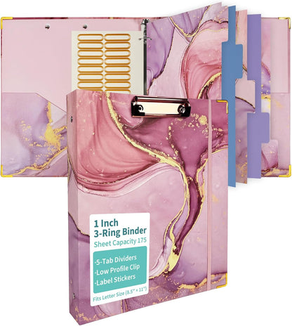 Binditek 3 Ring Binder 1 Inch, Letter Size, Binder Organizer with 5-Tab Dividers, 2 Interior Pockets, Low Profile Clip Cover, Label Stickers, 175 Sheet Capacity, Floral, 1 Pack