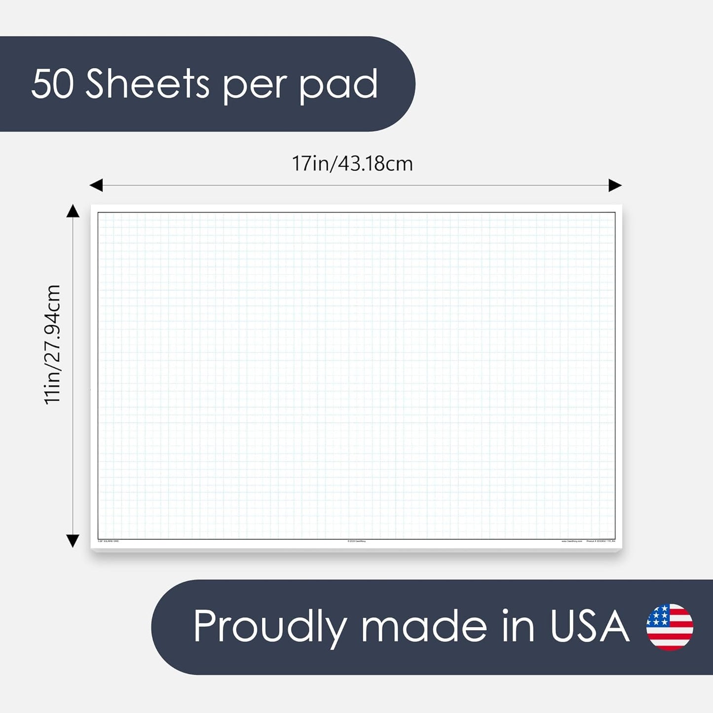 GeekNavy 11" x 17" Quadrille Graph Paper 50 Sheets Landscape - 0.25" 4x4 Square Grid, Blueprint, High Brightness, Border-Outlined, Large Drafting (1-Pack)