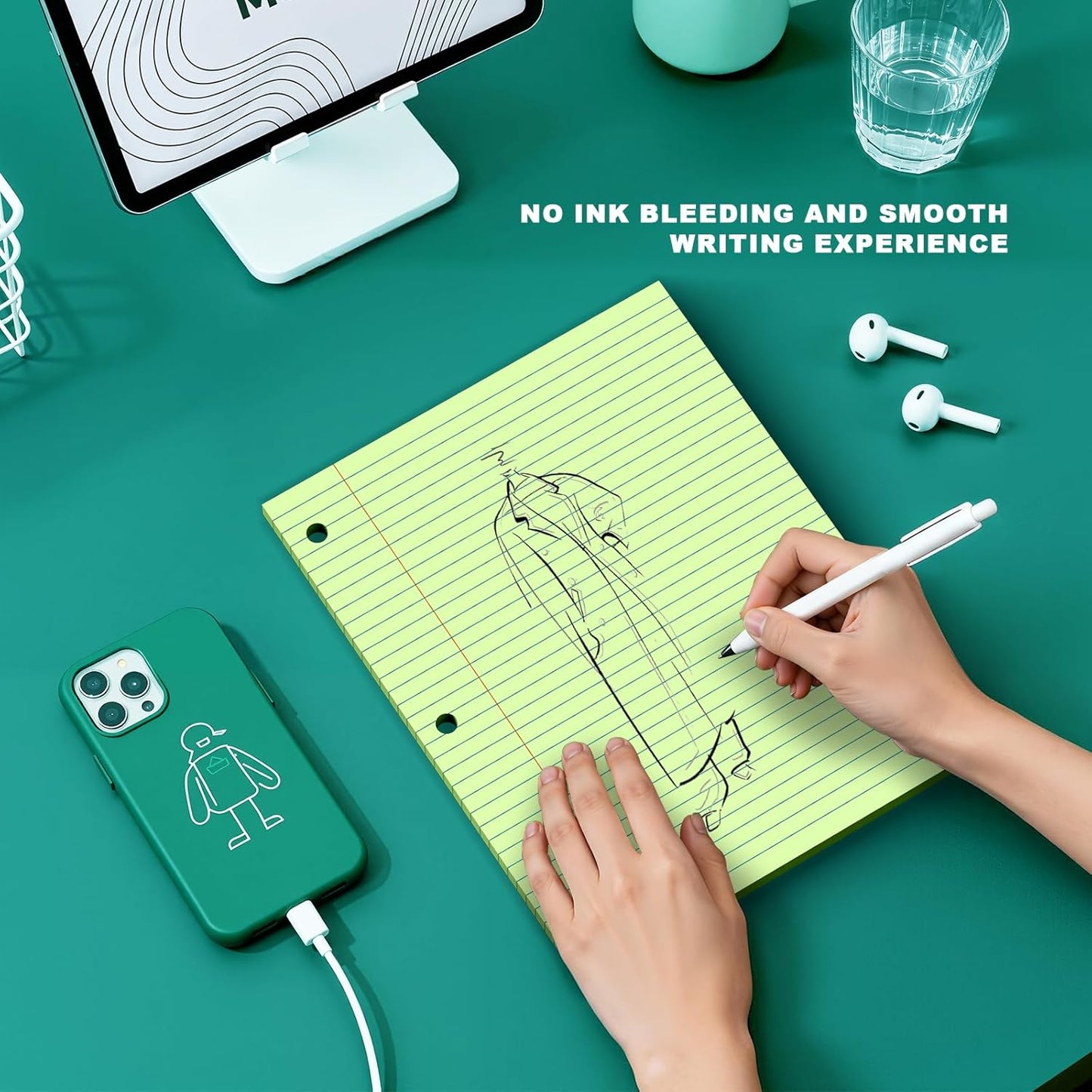 Note Pads 8 X 10.5 Loose Leaf Paper, 120Sheets, 3 Hole Punched Lined Paper, College Ruled 8 X 10.5 Notebooks, 10-1/2" X 8 Binder Writing Pads, Filler Paper For Engineering, Office, School Supplies