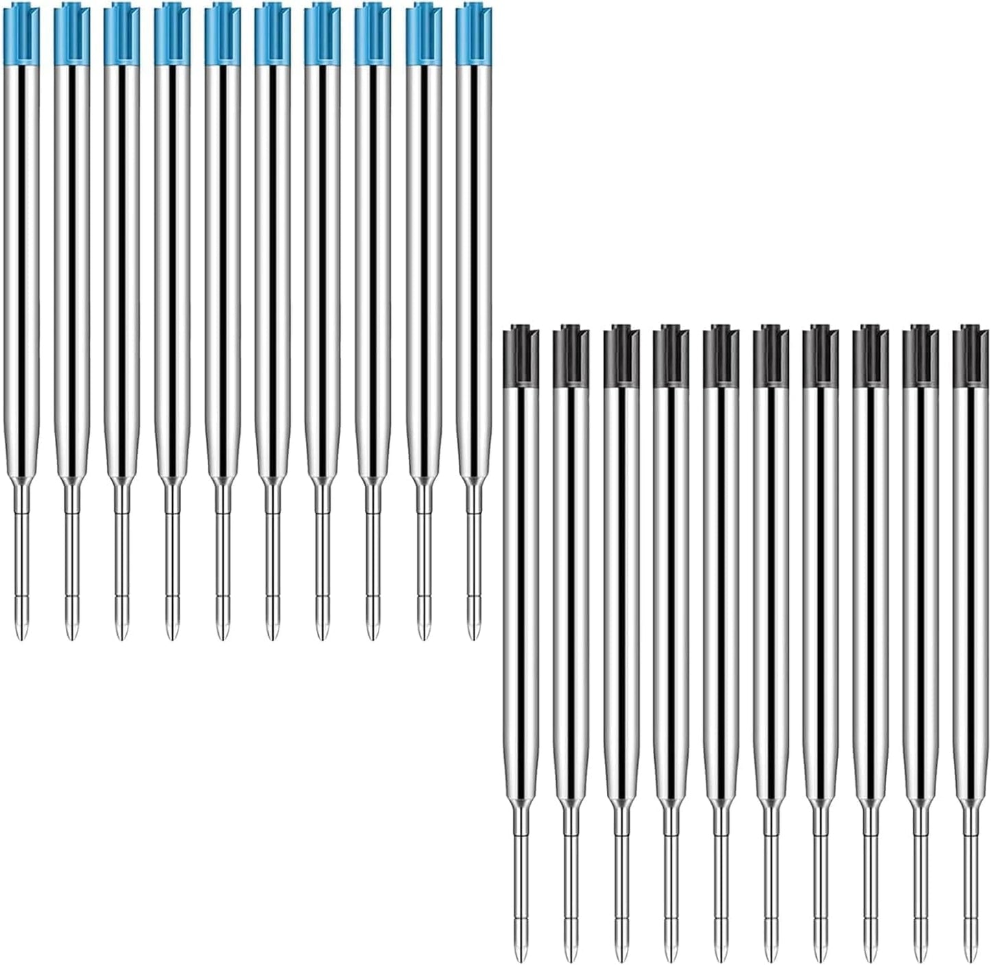 20 Pack Ink Pen Refills for Parker, Ballpoint Pen Refills, 3.9" Medium 1.0 mm Tip, Smooth Quick-Drying Ink for Click Pens,10 Black + 10 Blue Replacement Refills for Long-Lasting Writing