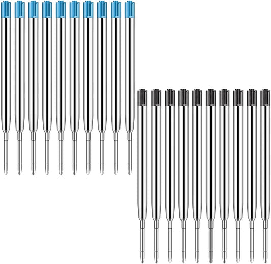 20 Pack Ink Pen Refills for Parker, Ballpoint Pen Refills, 3.9" Medium 1.0 mm Tip, Smooth Quick-Drying Ink for Click Pens,10 Black + 10 Blue Replacement Refills for Long-Lasting Writing