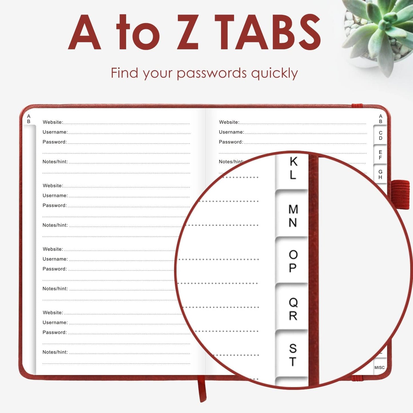 Elegant Password Book with Alphabetical Tabs - Hardcover Password Book for Internet Website Address Login - 5.2" x 7.6" Password Keeper and Organizer w/Notes Section & Back Pocket (Turquoise)