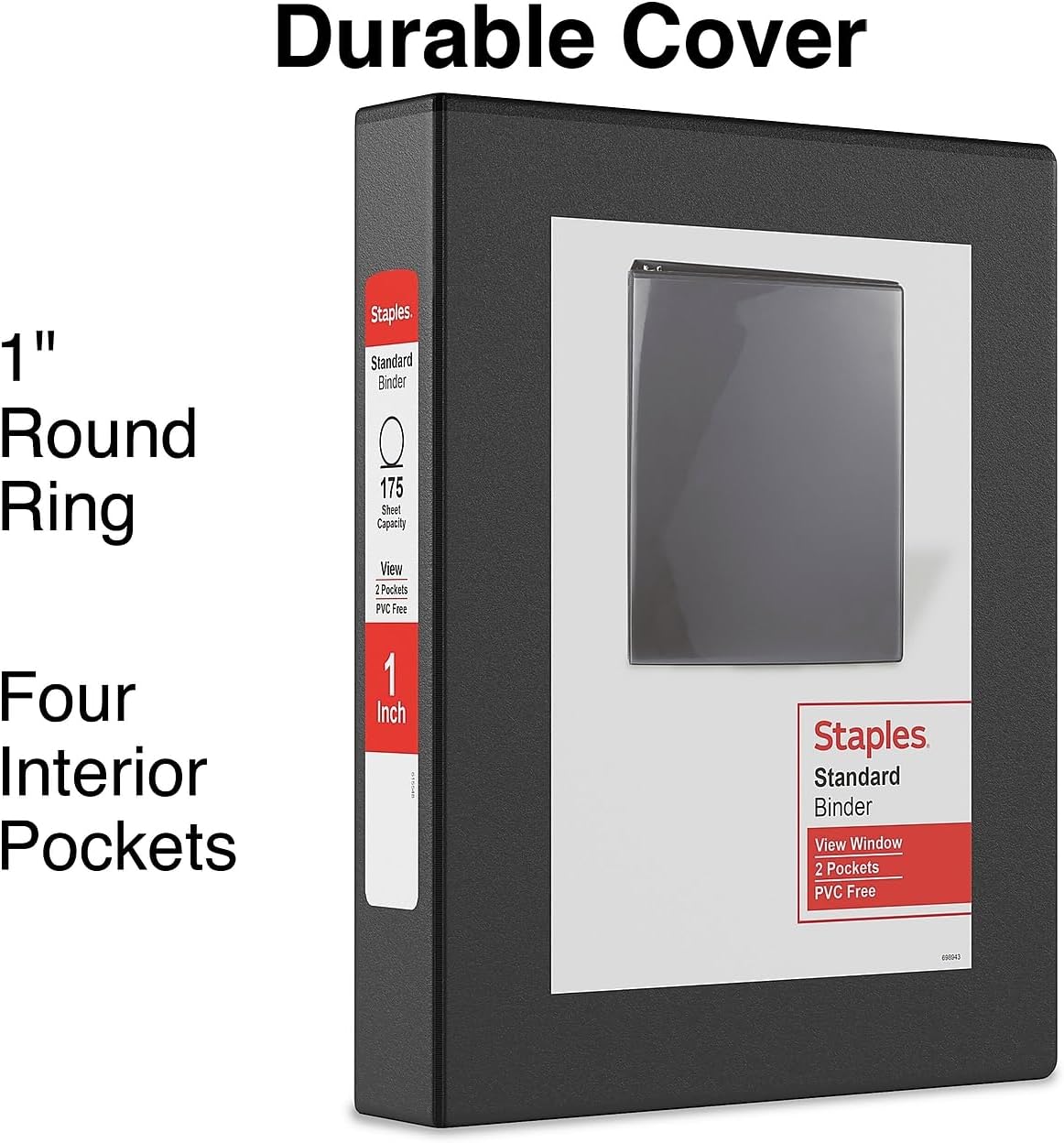 Staples Standard 2-Inch 3-Ring View Binder, Holds Up to 450 Sheets, Orange, Durable Binder for Office & School