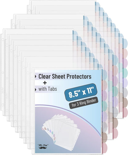 Mr. Pen- Clear Sheet Protectors with Tabs, 8.5x11 Inches, 8 Tabs, 2 Sets, Durable Clear Plastic Dividers for 3 Ring Binders, Insertable Index Page Divider with Multicolor Tabs