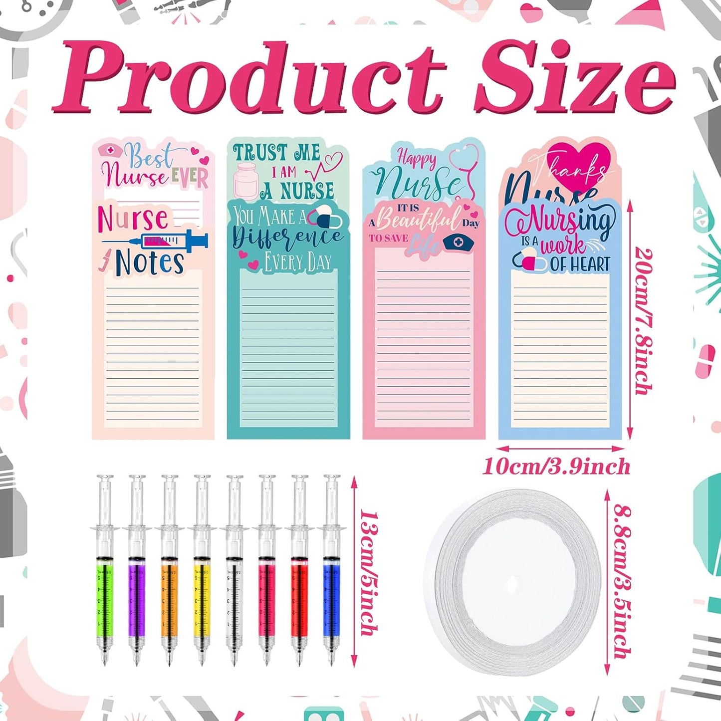 Laumoi 8 Set Funny Nurse Notepad with Pen 2026 Nurse Week Gift Bulk Nursing Sticky Note Die Appreciation Memo Pad with Syringe Ballpoint Pen for Medical Assistant Rn Cna Lrn (Novel, Bright Color)