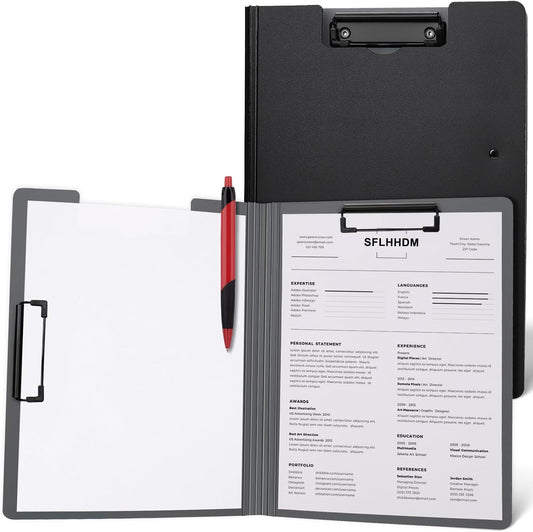 1 PCS A4 Clipboards Foldable,Folding Clipboard,360°Cover Folder Clipboard,Plastic Clipboards with Double Low Profile Clip,A4 Size File Folder Storag Clip Board for A3 A4 Paper Clip Boards-Black