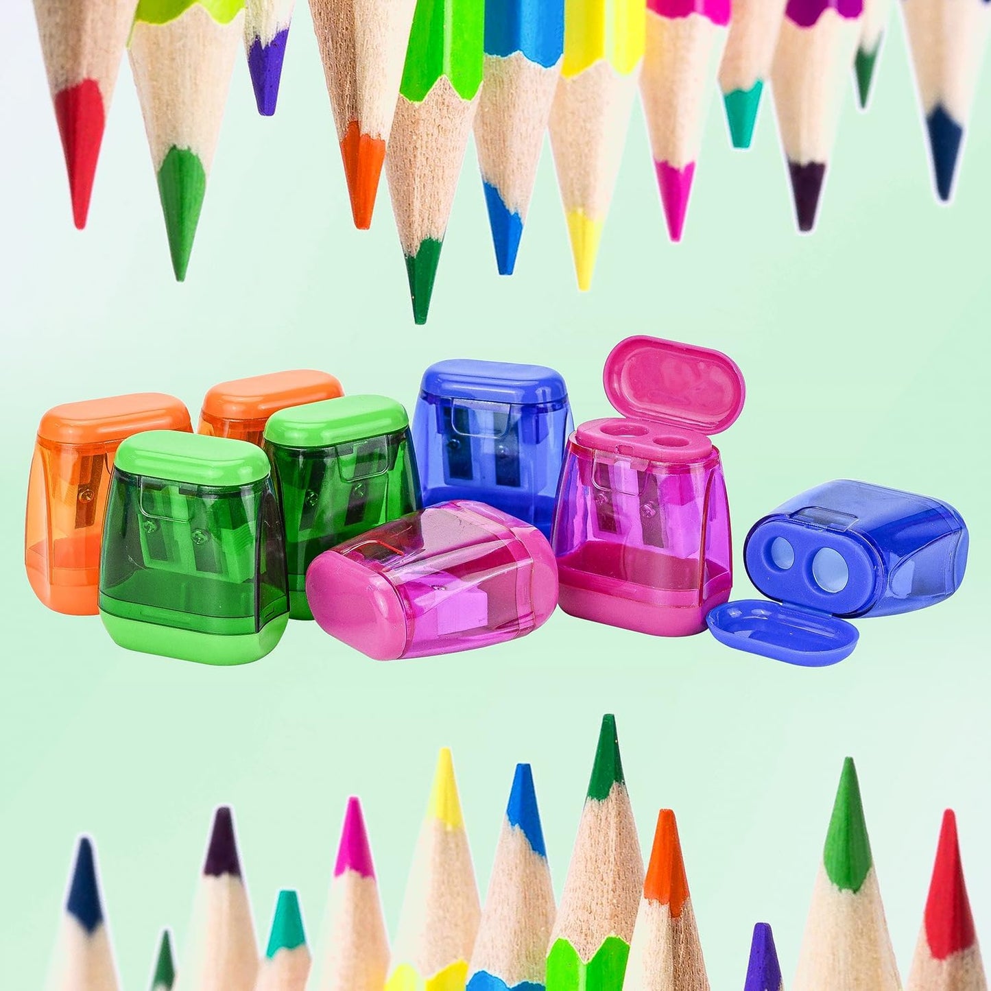 AUSTARK 4Pcs Pencil Sharpeners Manual for Kids Adults, Dual Hole Small Handheld Pencil Sharpener Bulk for Office School Home, Back to School Supplies