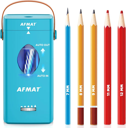 AFMAT Electric Pencil Sharpener, Rechargeable & Cordless, Fully Automatic Pencil Sharpener for Classroom, Auto in & Out, 5 Sharpness Modes, Heavy Duty Sharpeners for 6-12mm No.2/Jumbo Pencils PSC7