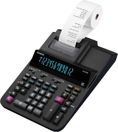 Casio DR-200R-BK Printing Calculator with 2-Color Printing, 12-Digit Front Luminous Display, 4.4 Lines Per Second Speed, Professional Business Functions | Black