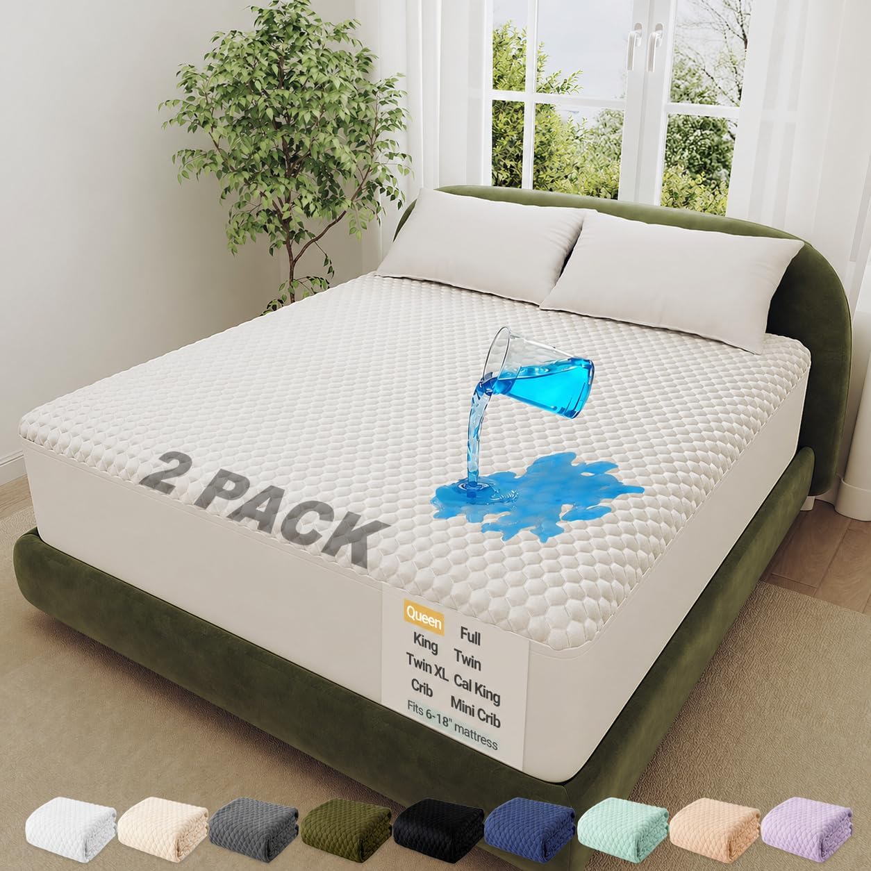 OhGeni 100% Waterproof Queen Size Mattress Protector,Soft Mattress Pad, Cooling Breathable Fitted Sheets,Washable Bed Cover,Non-Slip Deep Pocket,Noiseless for Bedroom