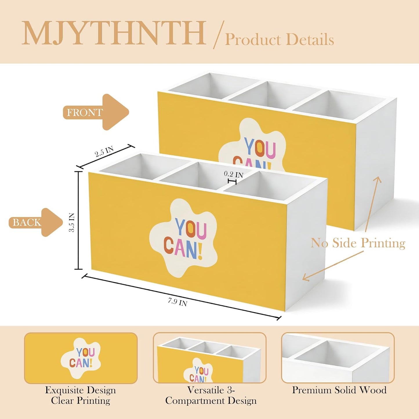 Don't Overthink It Inspirational Pencil Pen Holder for Desk, Pink Positive Affirmations Wooden Box Sign Pen Holder Organizer for Home Office School Desk Accessories