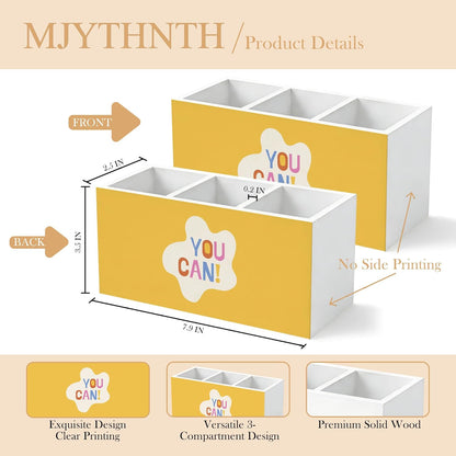 Don't Overthink It Inspirational Pencil Pen Holder for Desk, Pink Positive Affirmations Wooden Box Sign Pen Holder Organizer for Home Office School Desk Accessories