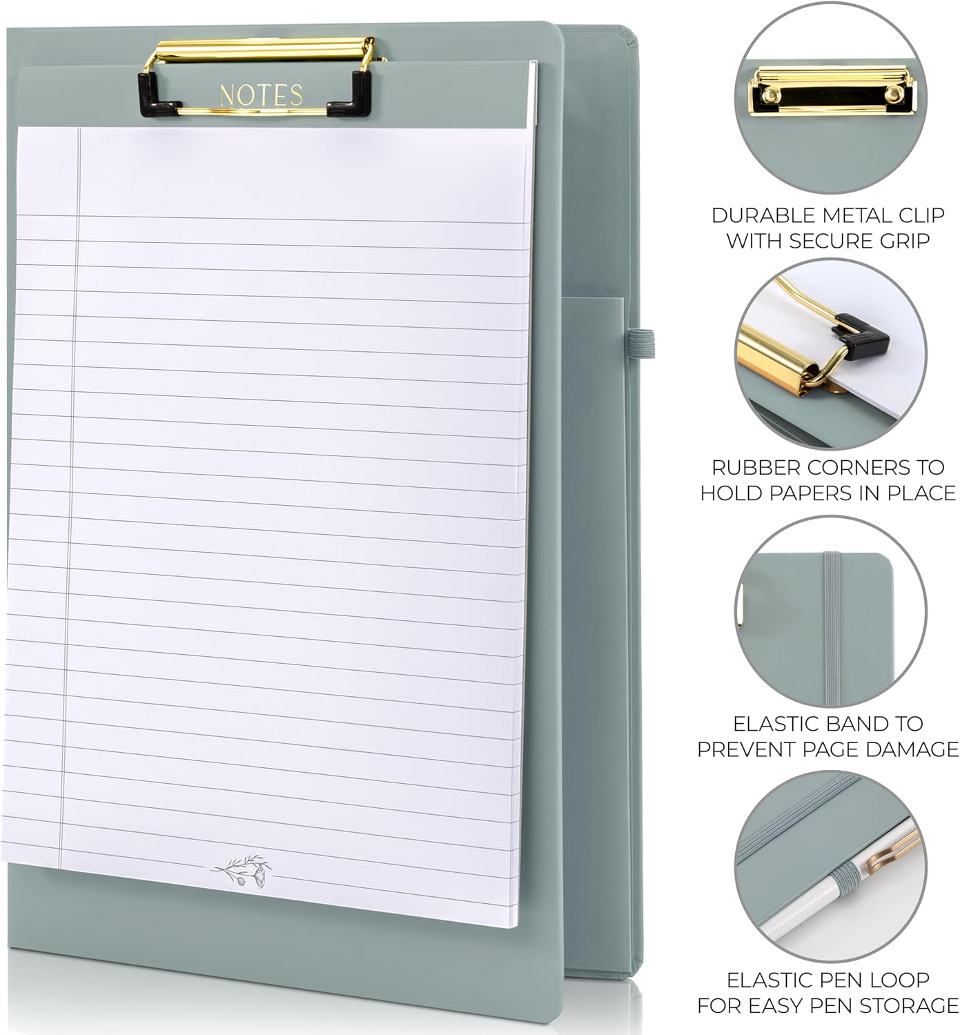 Aesthetic Clipboard Folio with Refillable Lined Notepad & Interior Pocket – Cute Padfolio/Legal Pad Holder for Women – Easily Organize Notes at Work, School, or Home