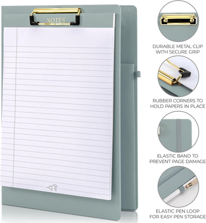 Aesthetic Clipboard Folio with Refillable Lined Notepad & Interior Pocket – Cute Padfolio/Legal Pad Holder for Women – Easily Organize Notes at Work, School, or Home